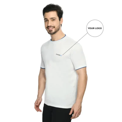 Buy Half Sleeve Contrast Piping T-Shirt - White in bulk for Corporate Gifting | Corporate Gyft