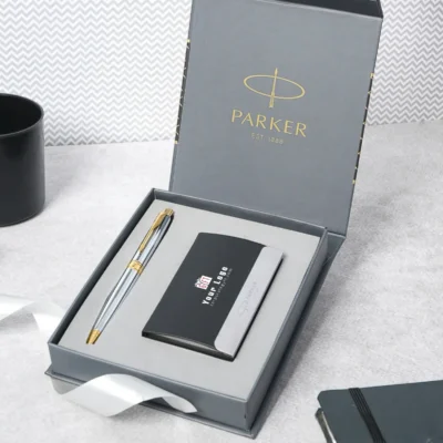 Buy Parker Aster Chrome Pen and Card Holder in bulk for Corporate Gifting | Corporate Gyft