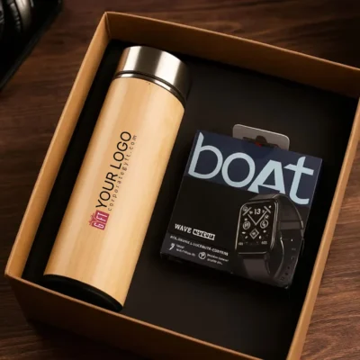 Buy Bamboo Bottle and Smartwatch Gift Set in bulk for Corporate Gifting | Corporate Gyft
