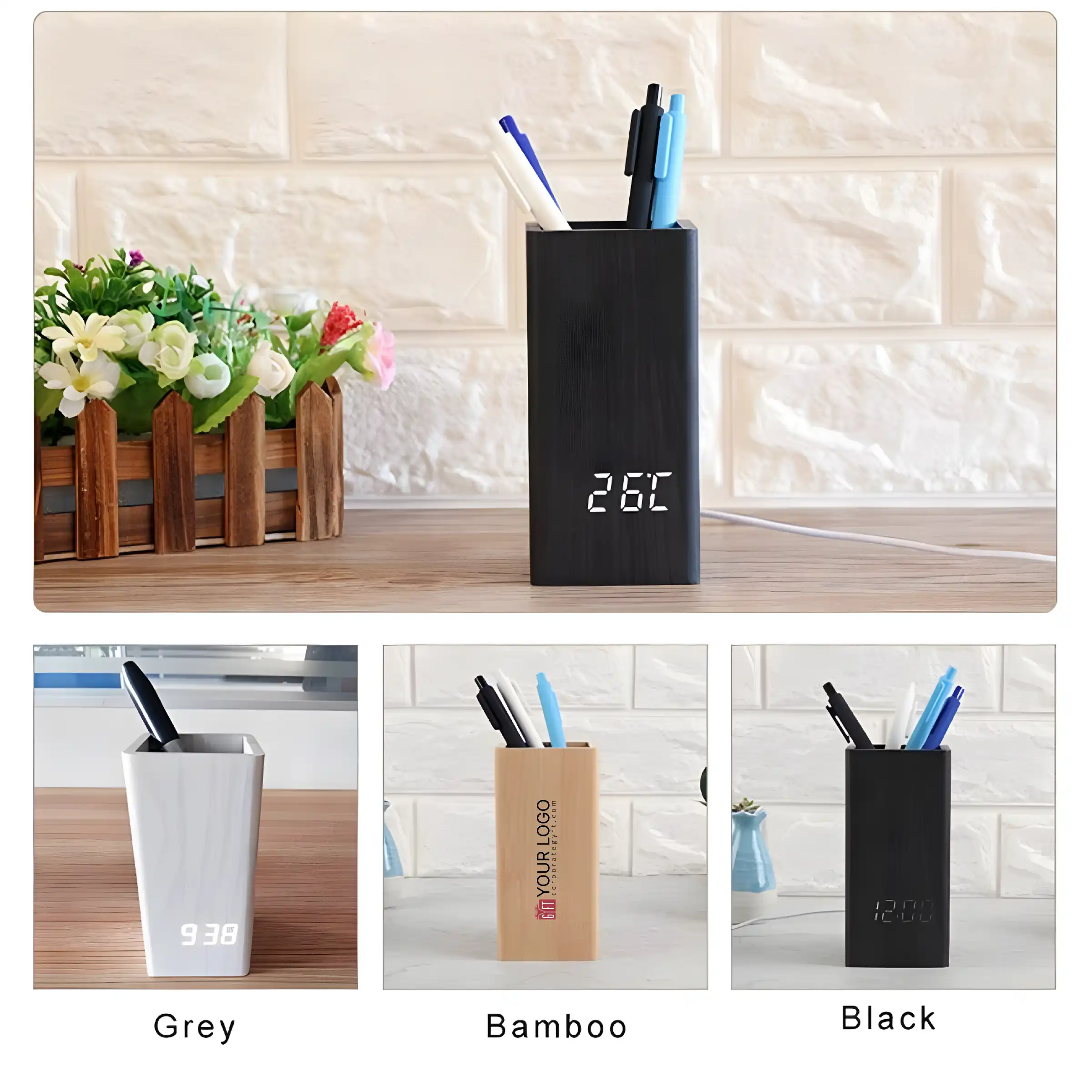 Appentra Wooden LED Desk Clock Buy Appentra Wooden LED Desk Clock in bulk for Corporate Gifting | Corporate Gyft