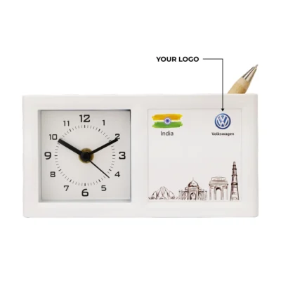 Buy Table Clock with Integrated Pen Holder in bulk for Corporate Gifting | Corporate Gyft