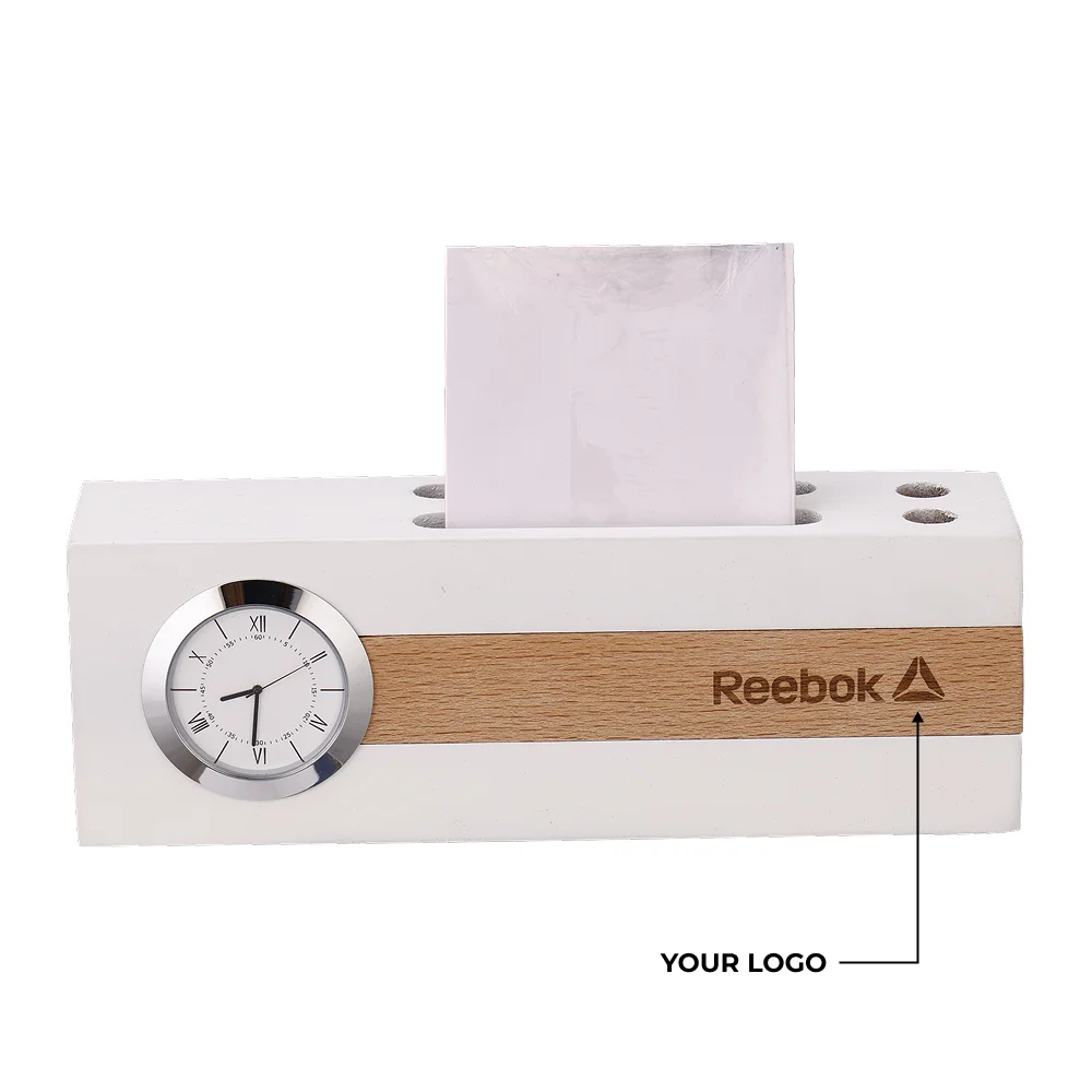 Wooden Desk Organizer with Clock Buy Wooden Desk Organizer with Clock in bulk for Corporate Gifting | Corporate Gyft
