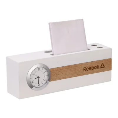 Buy Wooden Desk Organizer with Clock in bulk for Corporate Gifting | Corporate Gyft