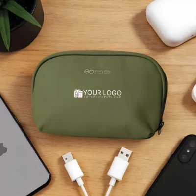 Buy Multi-Compartment Tech Pouch - Olive Green in bulk for Corporate Gifting | Corporate Gyft