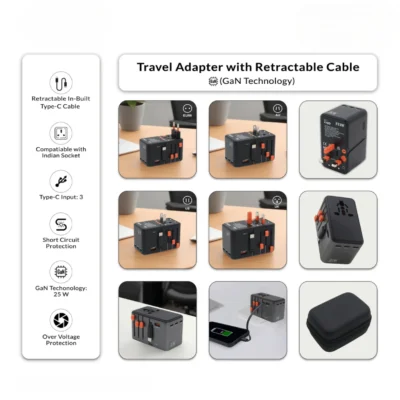 Buy Zapp Travel Adapter with Retractable Cable in bulk for Corporate Gifting | Corporate Gyft