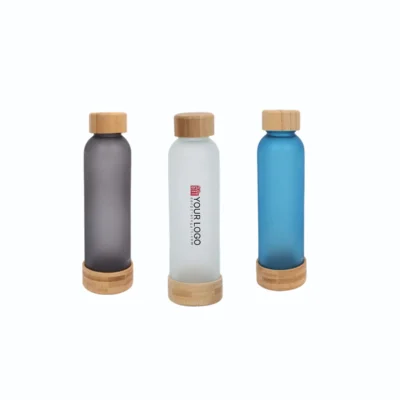 Buy EcoFrost Bamboo Finish Glass Bottle in bulk for Corporate Gifting | Corporate Gyft