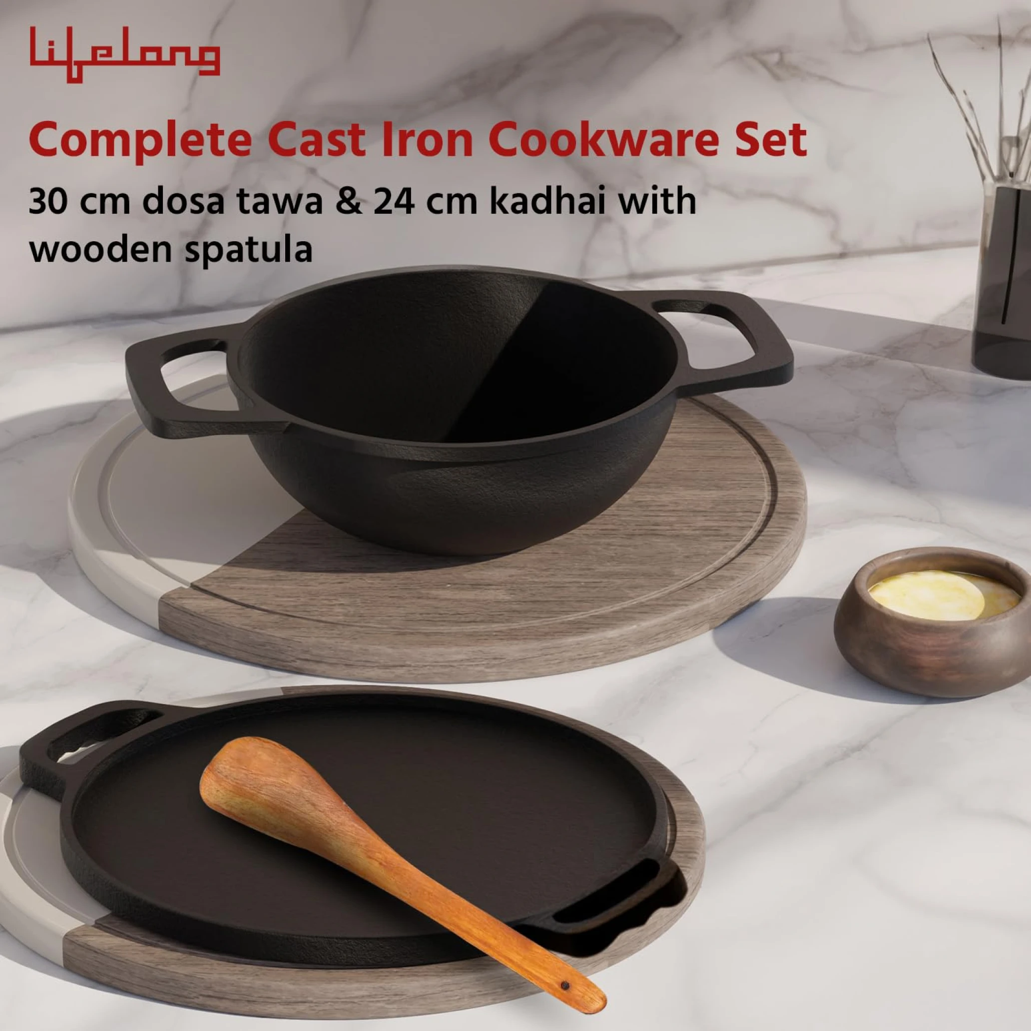 Lifelong Cast Iron Tawa Kadai Set Buy Lifelong Cast Iron Tawa Kadai Set in bulk for Corporate Gifting | Corporate Gyft