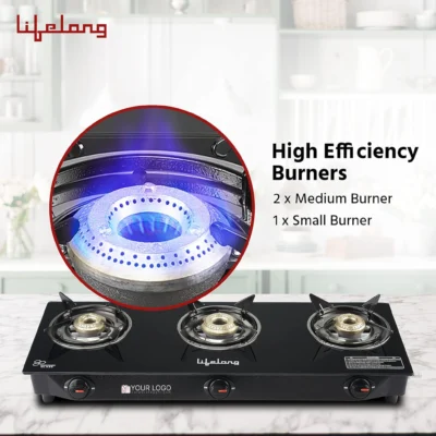 Buy Lifelong 3 Burner Glass Cooktop in bulk for Corporate Gifting | Corporate Gyft