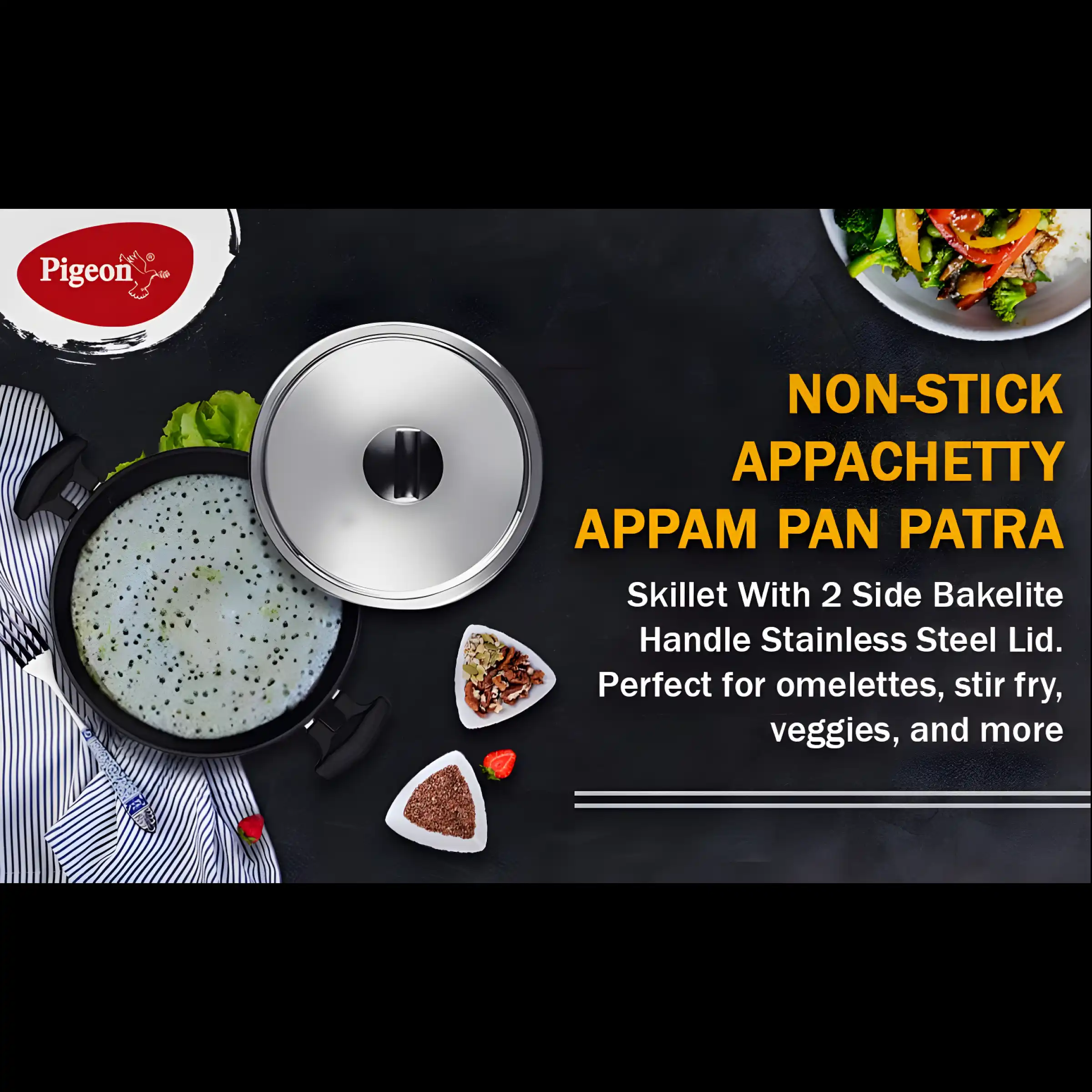 Pigeon Non-Stick Appachetty Pan with Lid Buy Pigeon Non-Stick Appachetty Pan with Lid in bulk for Corporate Gifting | Corporate Gyft
