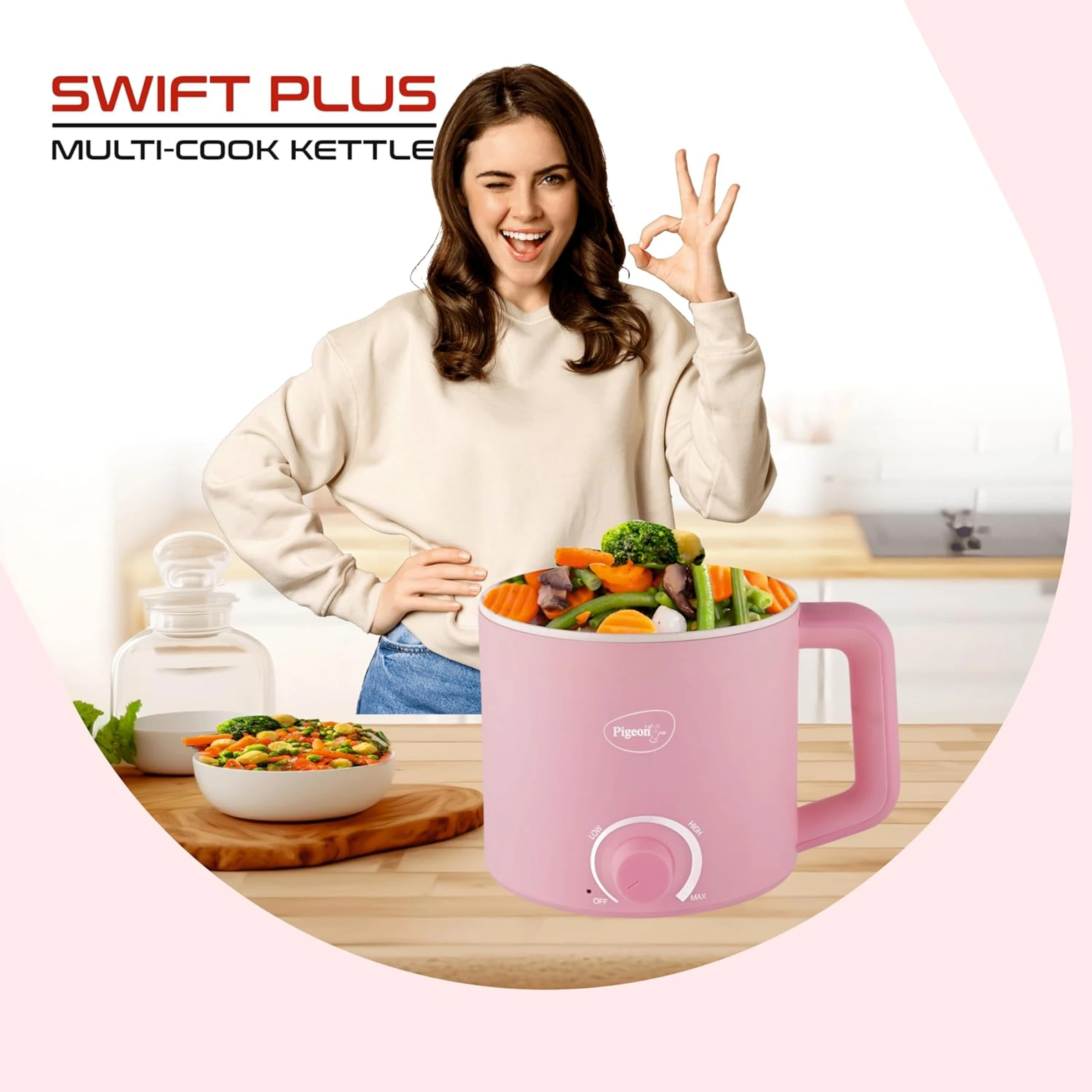 Pigeon Swift Plus Multi-Cook Kettle Pink Buy Pigeon Swift Plus Multi-Cook Kettle Pink in bulk for Corporate Gifting | Corporate Gyft