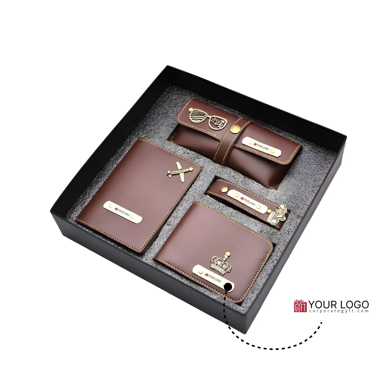 Personalized Men’s Travel Accessory Gift Set - Brown Buy Personalized Men’s Travel Accessory Gift Set - Brown in bulk for Corporate Gifting | Corporate Gyft