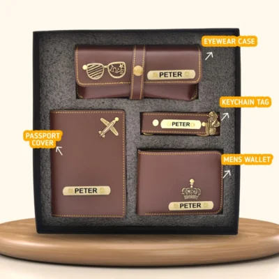 Buy Personalized Men’s Travel Accessory Gift Set - Brown in bulk for Corporate Gifting | Corporate Gyft