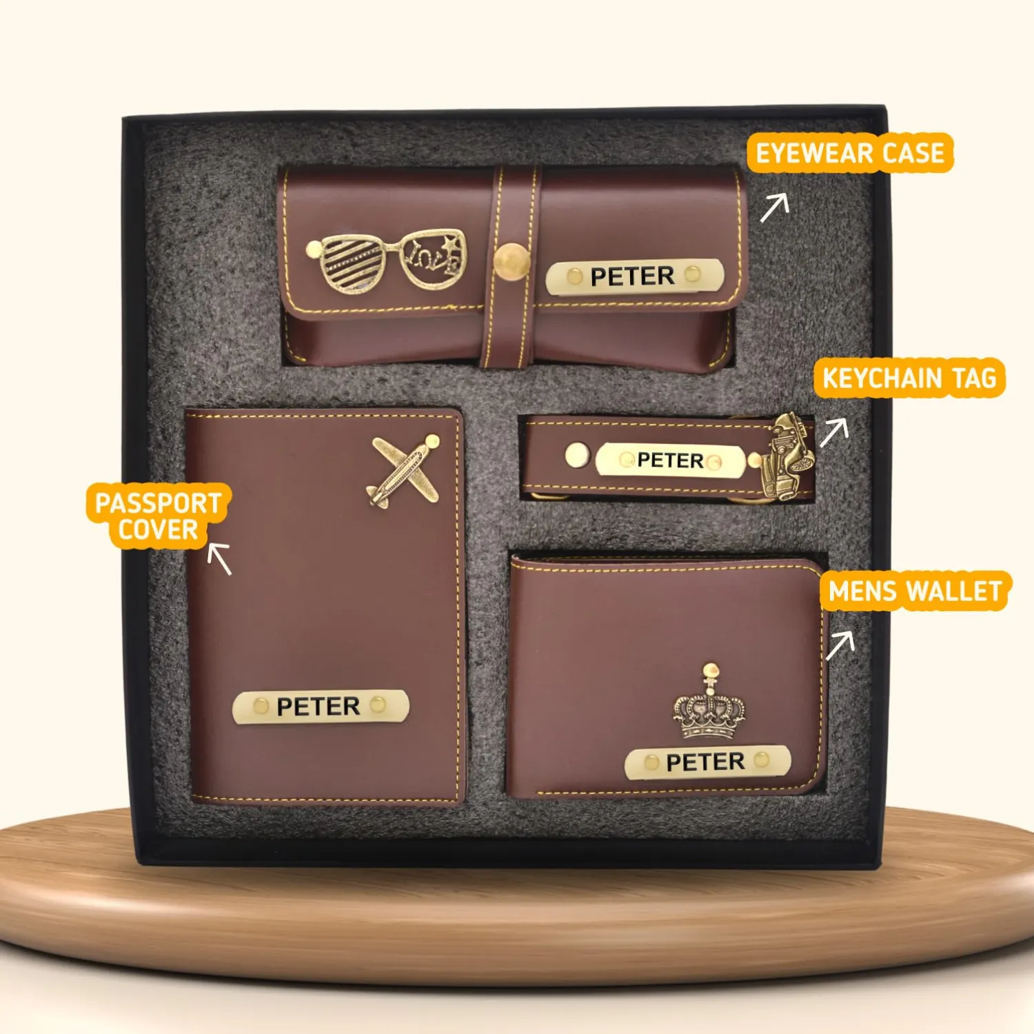 Personalized Men’s Travel Accessory Gift Set - Brown Buy Personalized Men’s Travel Accessory Gift Set - Brown in bulk for Corporate Gifting | Corporate Gyft