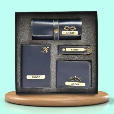 Buy Personalized Men’s Travel Accessory Gift Set - Blue in bulk for Corporate Gifting | Corporate Gyft
