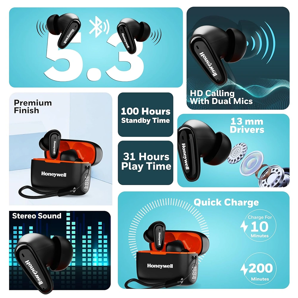 Honeywell Moxie V1100 Wireless Earbuds - Black Buy Honeywell Moxie V1100 Wireless Earbuds - Black in bulk for Corporate Gifting | Corporate Gyft