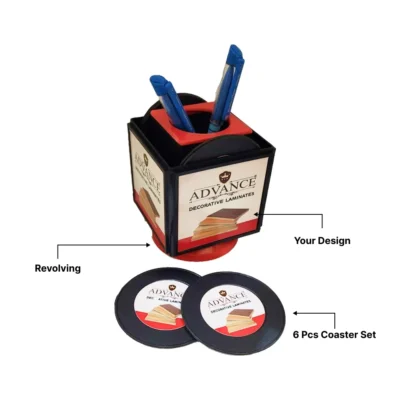 Buy Revolving Pen Stand with Coaster Set in bulk for Corporate Gifting | Corporate Gyft
