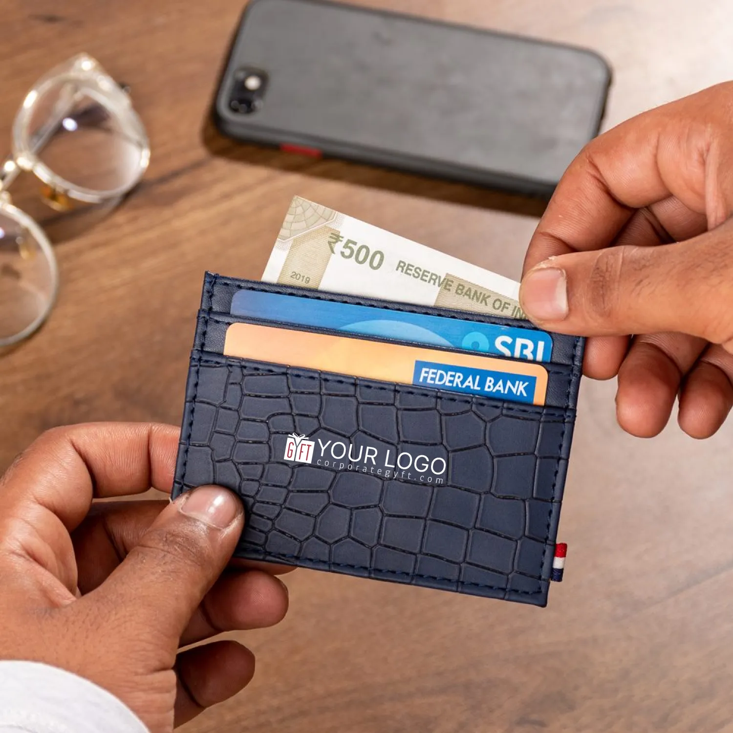 Brussels Card Wallet-Blue Buy Brussels Card Wallet-Blue in bulk for Corporate Gifting | Corporate Gyft