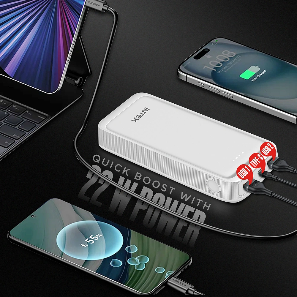 Intex Strong Blaze QC PD 20K Powerbank - White Buy Intex Strong Blaze QC PD 20K Powerbank - White in bulk for Corporate Gifting | Corporate Gyft
