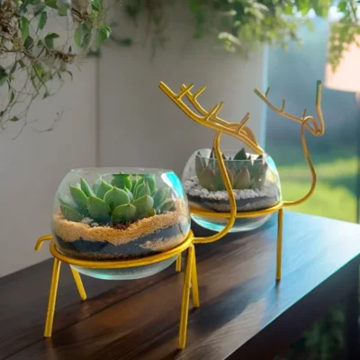 Buy Golden Reindeer Décor Planter Set in bulk for Corporate Gifting | Corporate Gyft