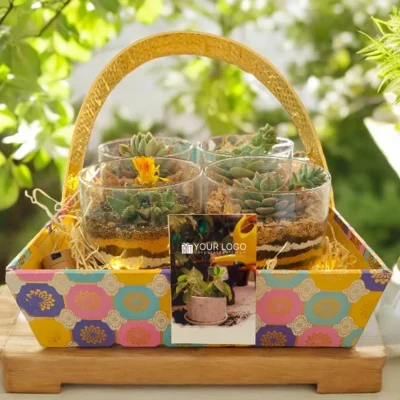 Buy Decorative Indoor Terrarium Gift Basket in bulk for Corporate Gifting | Corporate Gyft