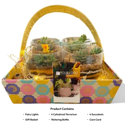 Buy Decorative Indoor Terrarium Gift Basket in bulk for Corporate Gifting | Corporate Gyft