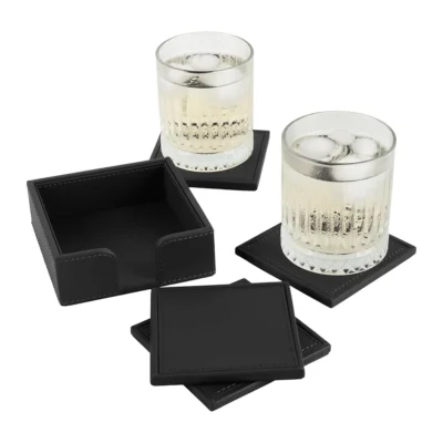 Buy Executive Coaster Set with Holder – Black in bulk for Corporate Gifting | Corporate Gyft