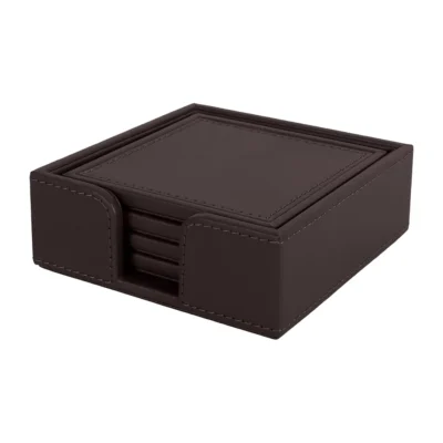 Buy Executive Coaster Set with Holder – Brown in bulk for Corporate Gifting | Corporate Gyft