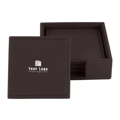Buy Executive Coaster Set with Holder – Brown in bulk for Corporate Gifting | Corporate Gyft