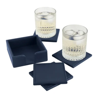 Buy Executive Coaster Set with Holder – Navy Blue in bulk for Corporate Gifting | Corporate Gyft