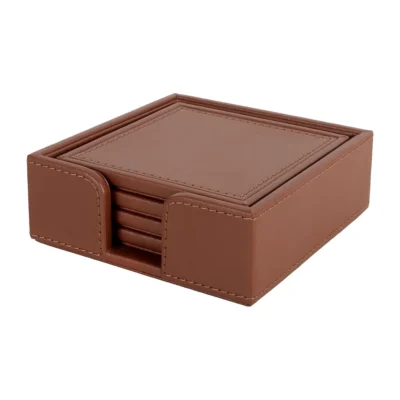 Buy Executive Coaster Set with Holder – Tan in bulk for Corporate Gifting | Corporate Gyft