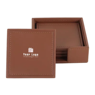 Buy Executive Coaster Set with Holder – Tan in bulk for Corporate Gifting | Corporate Gyft