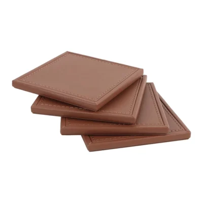 Buy Executive Coaster Set with Holder – Tan in bulk for Corporate Gifting | Corporate Gyft