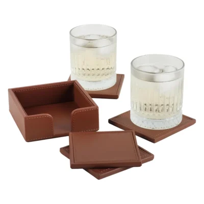Buy Executive Coaster Set with Holder – Tan in bulk for Corporate Gifting | Corporate Gyft