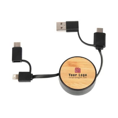 Buy Bamboo Retractable Charging Cable in bulk for Corporate Gifting | Corporate Gyft
