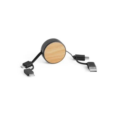 Buy Bamboo Retractable Charging Cable in bulk for Corporate Gifting | Corporate Gyft
