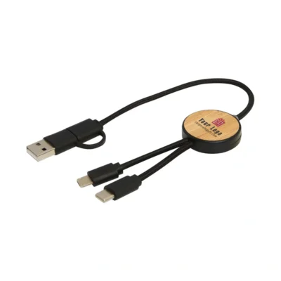 Buy Bamboo Retractable Charging Cable in bulk for Corporate Gifting | Corporate Gyft