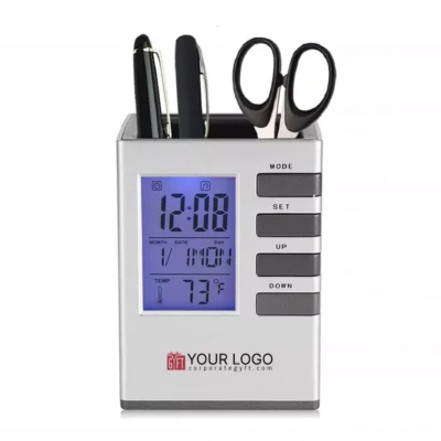 Buy Elegant Cubical Penstand with Clock in bulk for Corporate Gifting | Corporate Gyft