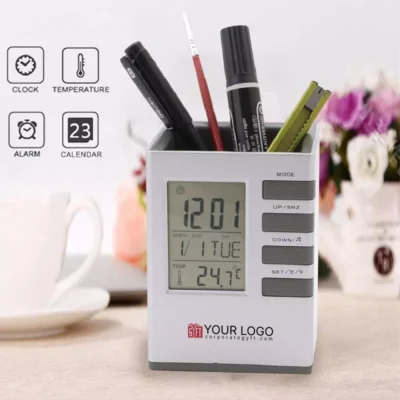 Buy Elegant Cubical Penstand with Clock in bulk for Corporate Gifting | Corporate Gyft