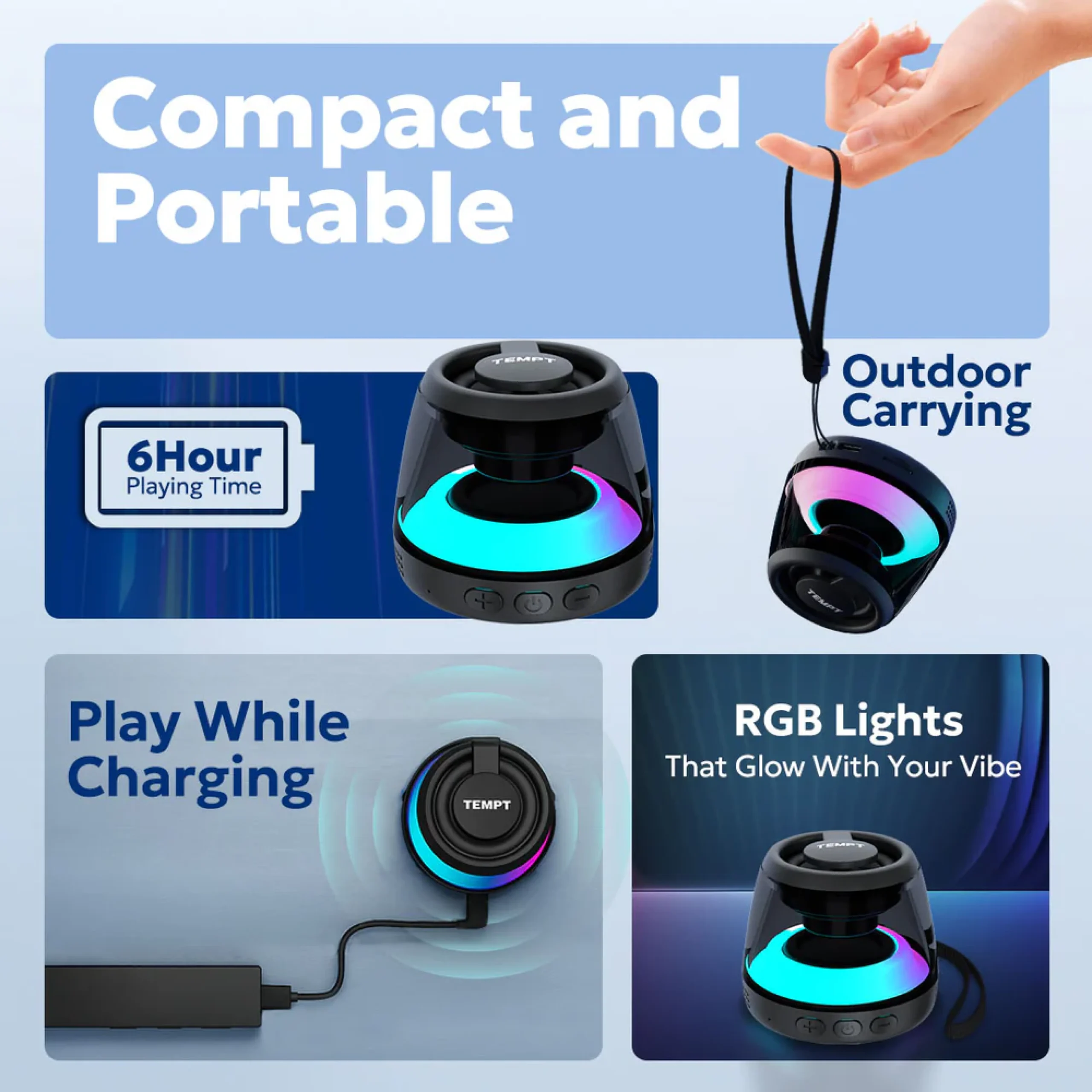Tempt Pocket Bluetooth Speaker - Black Buy Tempt Pocket Bluetooth Speaker - Black in bulk for Corporate Gifting | Corporate Gyft