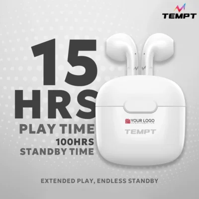Buy Tempt Smart Wireless Earbuds – White in bulk for Corporate Gifting | Corporate Gyft