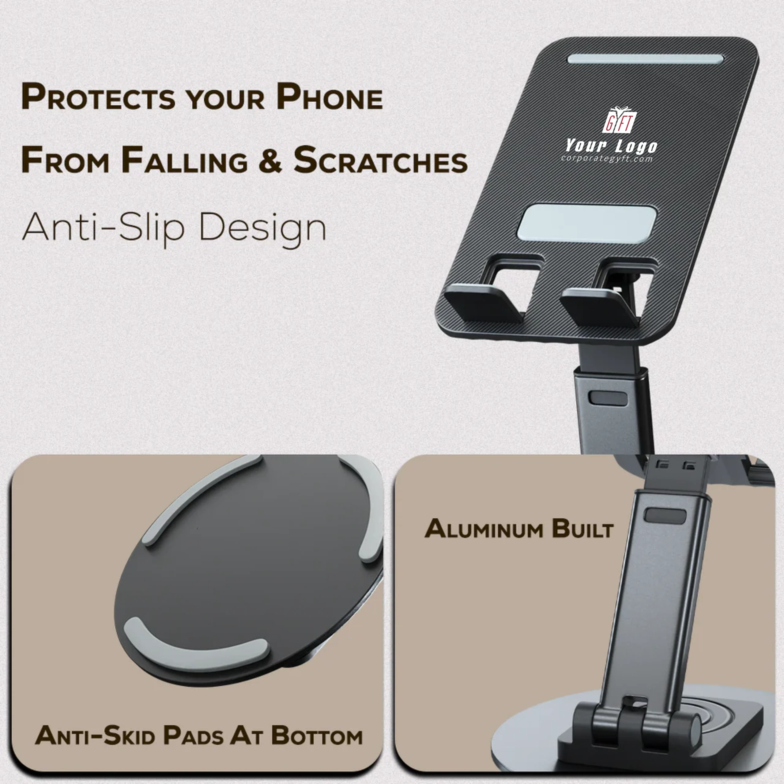 Tempt Adjustable Mobile Stand – Black Buy Tempt Adjustable Mobile Stand – Black in bulk for Corporate Gifting | Corporate Gyft