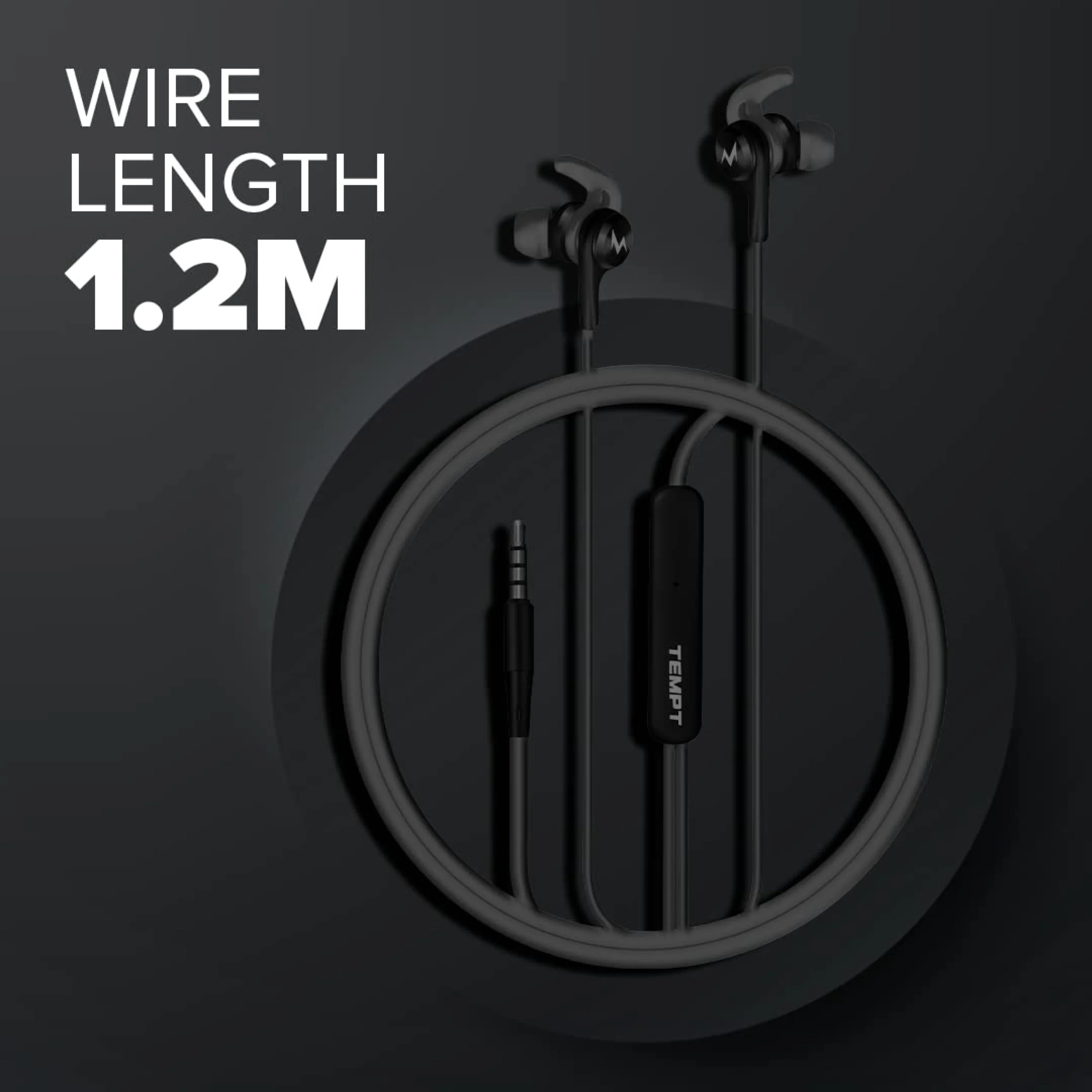 Tempt Wired Earphones – Black Buy Tempt Wired Earphones – Black in bulk for Corporate Gifting | Corporate Gyft