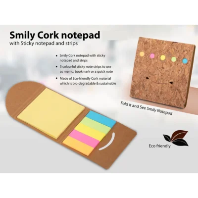 Buy Smiley Cork Sticky Notepad in bulk for Corporate Gifting | Corporate Gyft