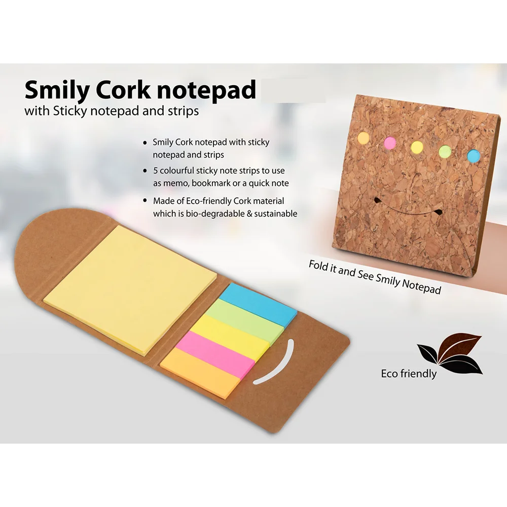 Smiley Cork Sticky Notepad Buy Smiley Cork Sticky Notepad in bulk for Corporate Gifting | Corporate Gyft