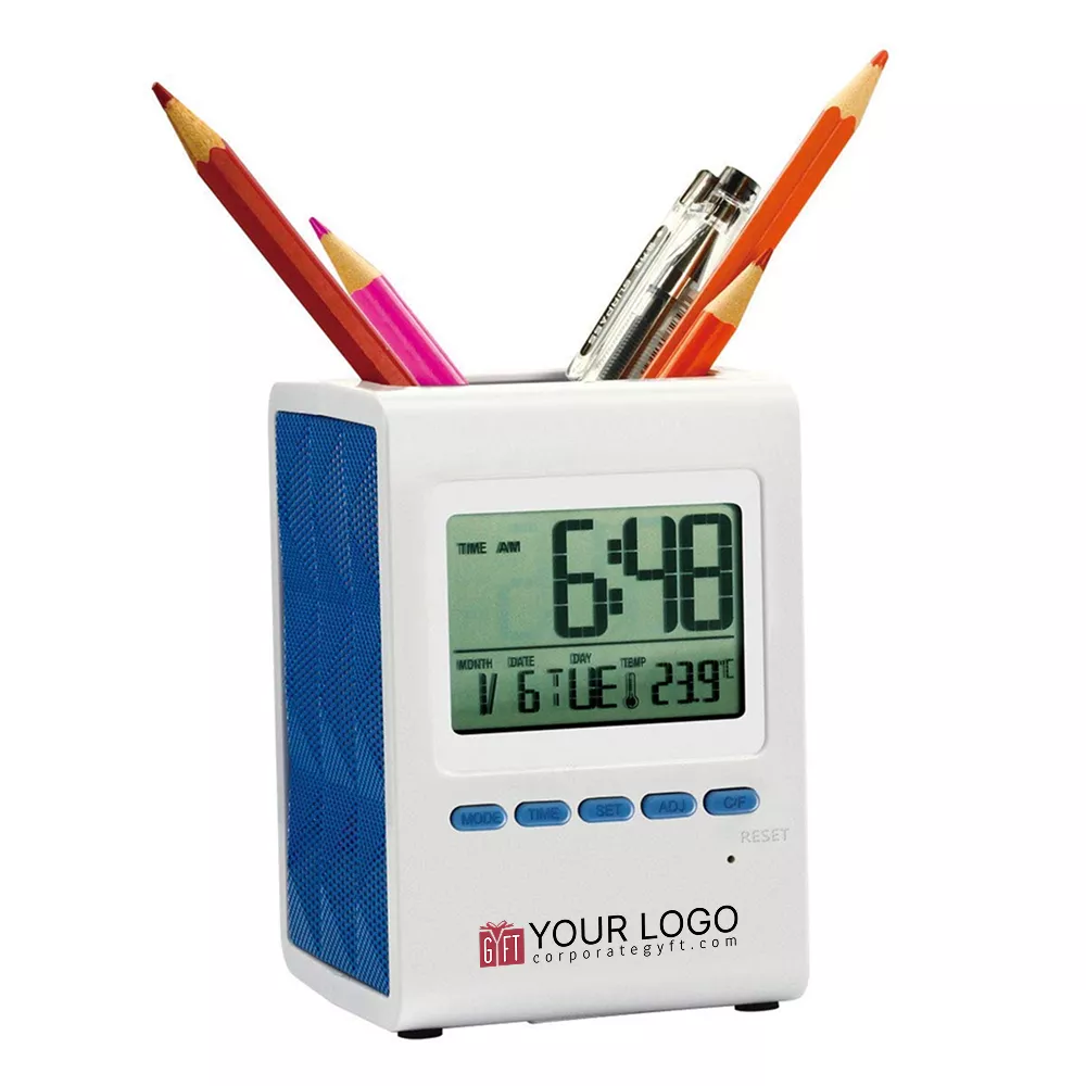 Digital Clock Pen Stand - Blue Buy Digital Clock Pen Stand - Blue in bulk for Corporate Gifting | Corporate Gyft