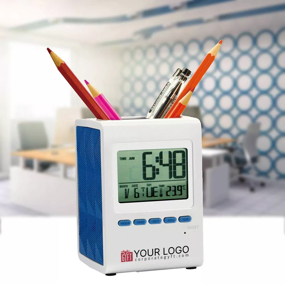 Digital Clock Pen Stand - Blue Buy Digital Clock Pen Stand - Blue in bulk for Corporate Gifting | Corporate Gyft
