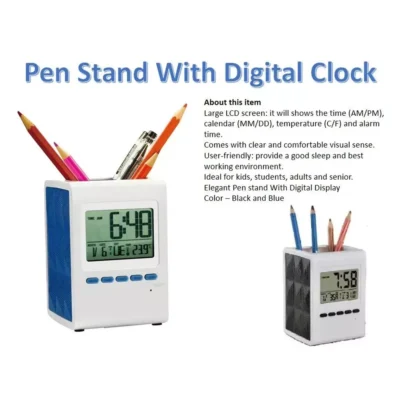 Buy Digital Clock Pen Stand - Blue in bulk for Corporate Gifting | Corporate Gyft