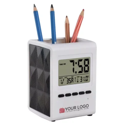 Buy Digital Clock Pen Stand - Grey in bulk for Corporate Gifting | Corporate Gyft