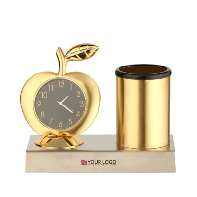 Buy Apple Shape Clock Desk Organizer in bulk for Corporate Gifting | Corporate Gyft