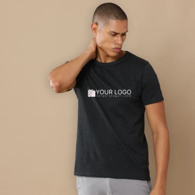 Buy Sustainable 3D Crew Neck Tee - Charcoal Melange in bulk for Corporate Gifting | Corporate Gyft